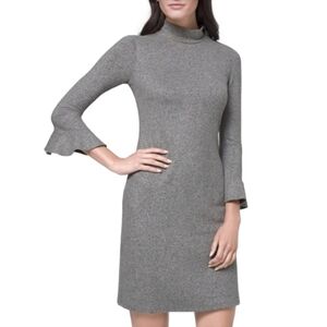 White House Black Market Heather Grey Long Flutter Sleeve Sheath Dress Si…